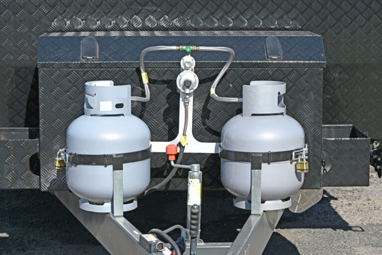 Propane tanks mounted on an RV